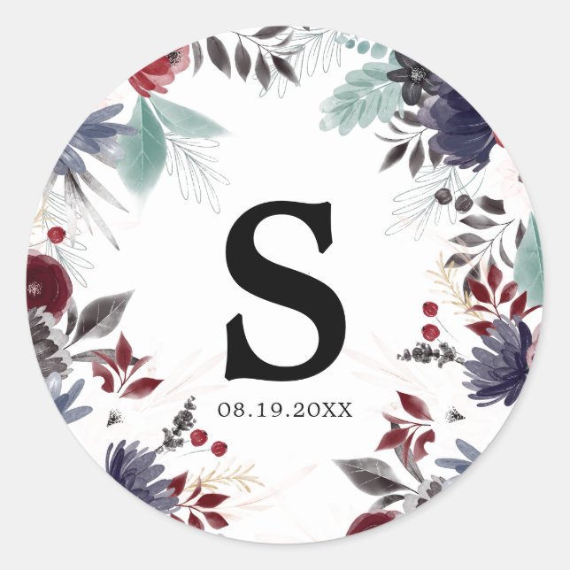 Adesivo Casamento Floral Gótico Vermelho marinho Azul Borg (Frente)