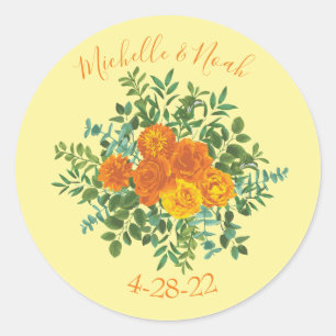 Adesivo Casamento Floral Laranja e Amarelo-claro