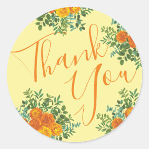 Adesivo Casamento Floral Laranja e Amarelo Claro e Rosa