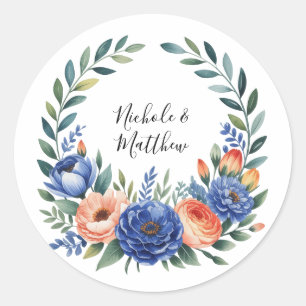 Adesivo Casamento Floral Laranja e Azul Cobalto