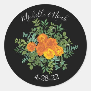 Adesivo Casamento Floral Laranja & Preto- Gótico - Rosa