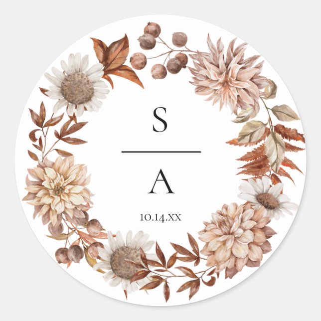 Adesivo Casamento Floral Laranja Queimado por Aquarela Ele (Frente)