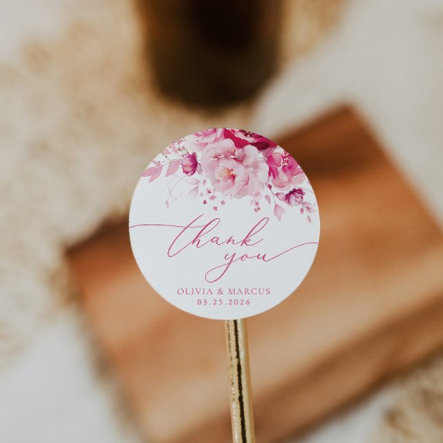 Adesivo Casamento Floral Magenta Rosa Quente Obrigado A Fa (Criador carregado)
