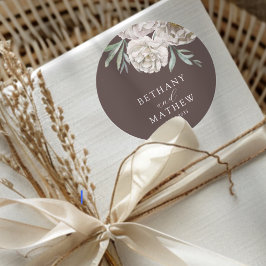 Adesivo Casamento Floral Marrom Rústico e Branco Esmaecido