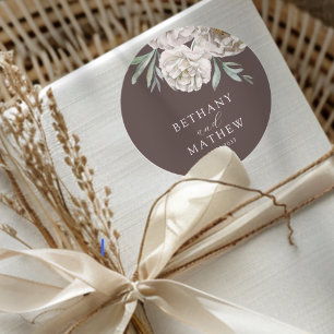 Adesivo Casamento Floral Marrom Rústico e Branco Esmaecido