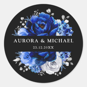 Adesivo Casamento Floral Metálico Real Azul Prata Branca C