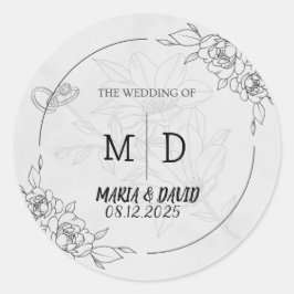 Adesivo "Casamento Floral Minimalista Preto e Branco Elega