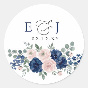 Adesivo Casamento Floral Moderno Azul Marinho e Bege