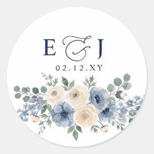 Adesivo Casamento Floral Moderno Azul Poente Bege Rosa