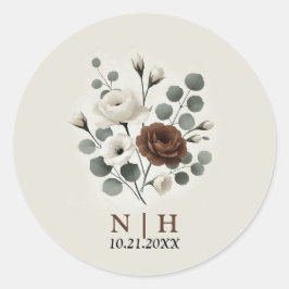 Adesivo Casamento Floral Moderno Creme Moca Branco