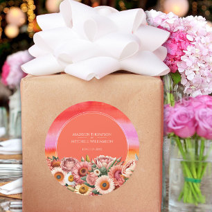 Adesivo Casamento Floral Moderno Laranja Laranja-Cor-de-So