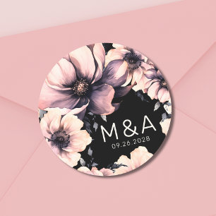 Adesivo Casamento Floral Moderno Rosa e Preto