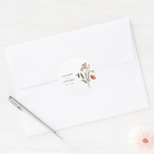 Adesivo Casamento Floral Moderno Simples de Flor Selvagem (Envelope)