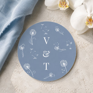 Adesivo Casamento Floral Monograma Azul Empoeirado