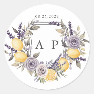 Adesivo Casamento Floral Monograma de Lavanda e Limão Cris