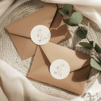 Adesivo Casamento Floral Monograma Marrom Claro Minimalist