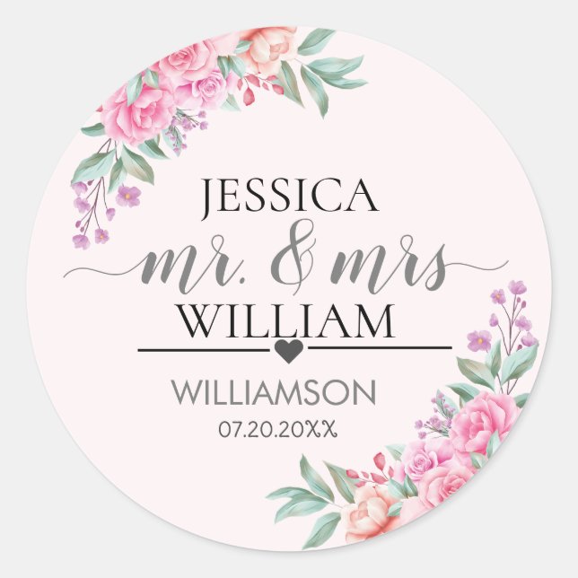 Adesivo Casamento Floral Pink (Frente)