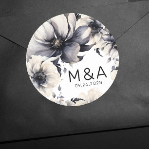 Adesivo Casamento Floral Preto e Branco Boho Moderno Elega