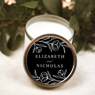 Adesivo Casamento Floral Preto e Branco Desenhado