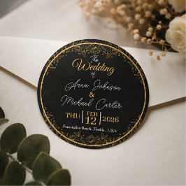 Adesivo Casamento Floral Preto e Dourado Elegante