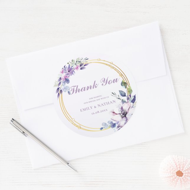 Adesivo Casamento Floral Púrpura De Aquarela Elegante Obri (Envelope)