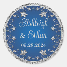 Adesivo Casamento Floral Real Azul, Cinza Prateada