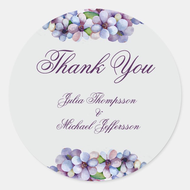 Adesivo Casamento Floral Romântico Poético Lilac Watercolo (Frente)