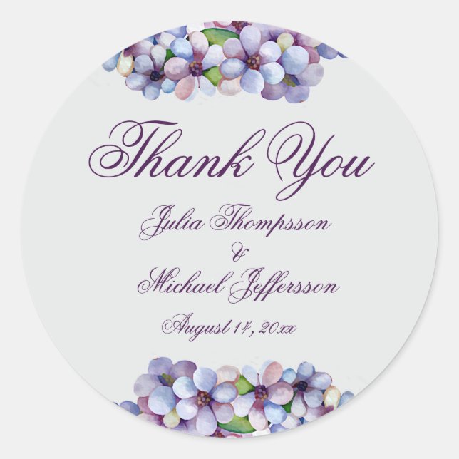 Adesivo Casamento Floral Romântico Poético Lilac Watercolo (Frente)