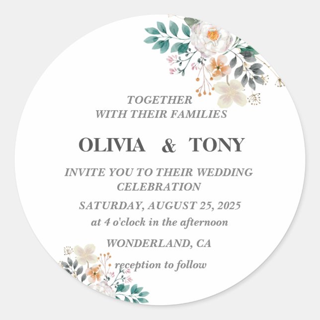 Adesivo Casamento Floral Romântico Simples (Frente)