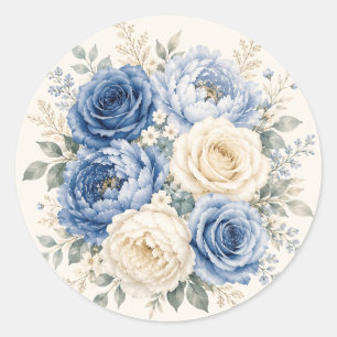 Adesivo Casamento Floral Rosa Azul e Creme