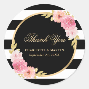 Adesivo Casamento Floral Rosa Dourado Stripes Negra Obriga