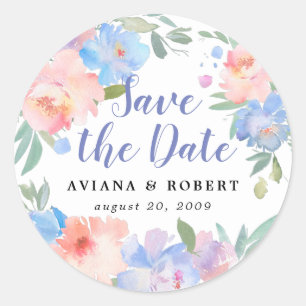 Adesivo Casamento Floral Rosa e Azul Salva a Data
