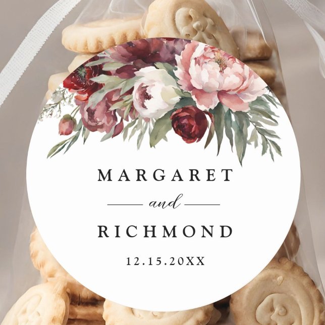 Adesivo Casamento Floral Rosa-Esbranquiçado Burgundy (Criador carregado)