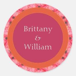 Adesivo Casamento Floral Rosa Moderno e Vibrante Laranja