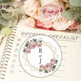 Adesivo Casamento Floral Rosa-Rosa Geométrico Dourado Eleg