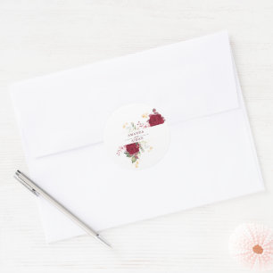 Adesivo Casamento Floral Rosa Vermelha Borgonha Rústica