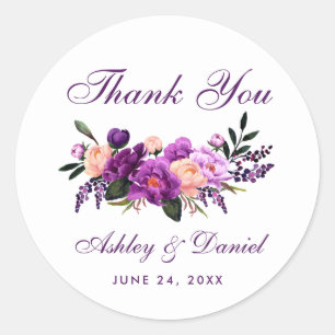 Adesivo Casamento Floral Roxo Ultra Violet Obrigado LP