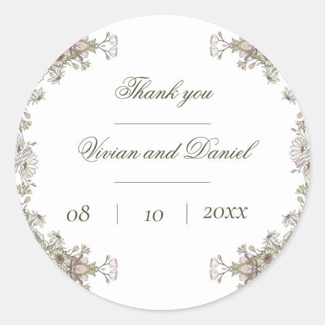 Adesivo Casamento Floral Russo Elegante Obrigado Sticker (Frente)