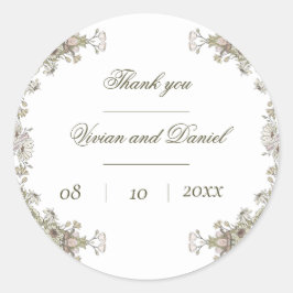 Adesivo Casamento Floral Russo Elegante Obrigado Sticker