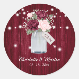 Adesivo Casamento Floral Rustic Burgundy Blush Monograma