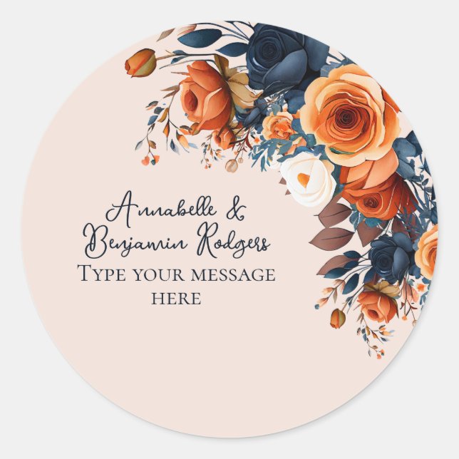 Adesivo Casamento Floral Rustic Burnt Orange and Blue (Frente)