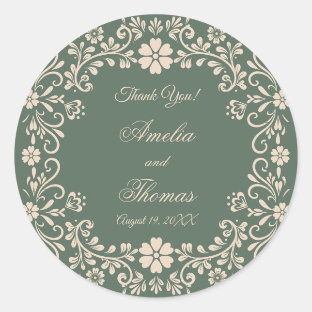 Adesivo Casamento Floral Rustic Green Obrigado (Frente)