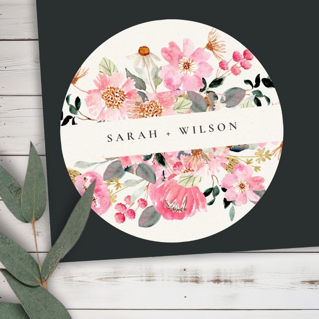 Adesivo Casamento Floral Rustic Lively Blush Pink Watercol (Criador carregado)