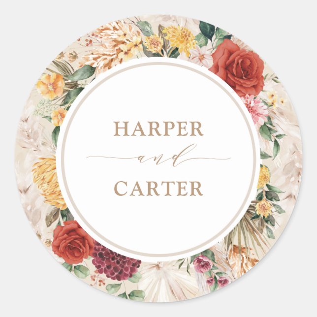 Adesivo Casamento Floral Rustic Tropical Boho Pampas Grass (Frente)