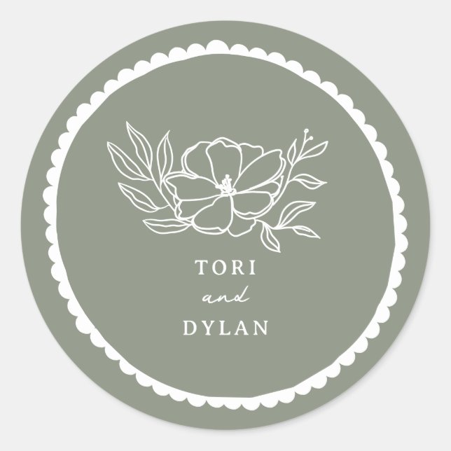 Adesivo Casamento Floral Sage Green Scalloped (Frente)