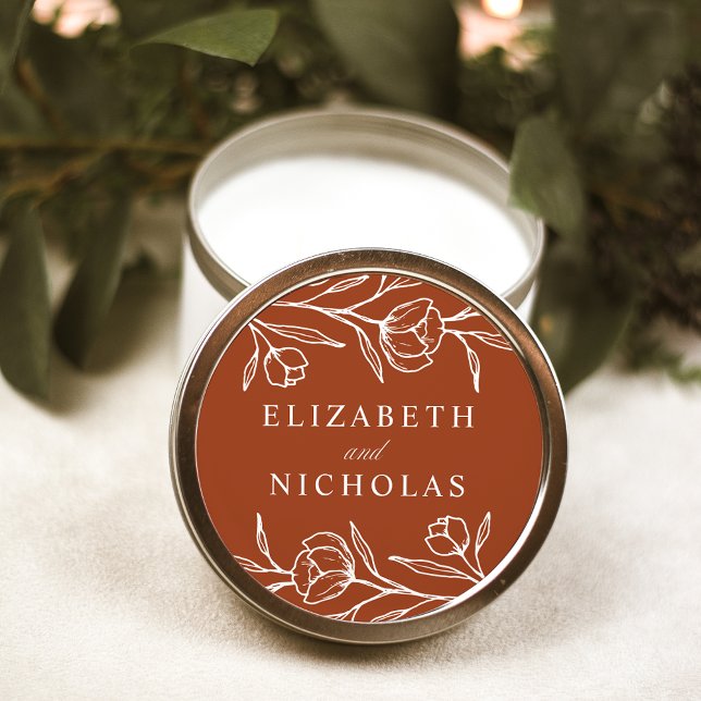 Adesivo Casamento Floral Terracotta Escrito (Criador carregado)