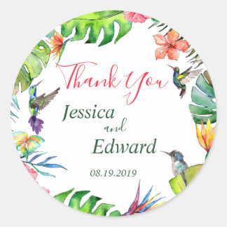 Adesivo Casamento Floral Tropical Obrigado