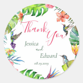 Adesivo Casamento Floral Tropical Watercolor Obrigado