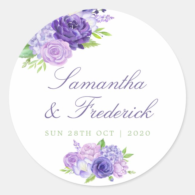 Adesivo Casamento Floral Ultra Violet Watercolor (Frente)
