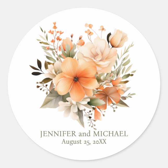 Adesivo Casamento Floral Verde e Pêssego de Verão (Frente)